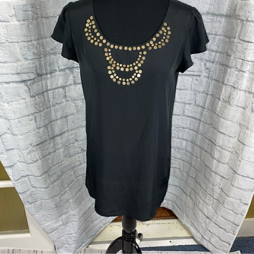 Merona scoop neck blouse w/jeweled embellishment Black size small